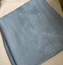 Vintage Blue Square Linen Tablecloth. Approx 4ft x 4ft. picture