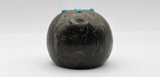 Red Starr Sioux Etched Blackware Seed Pot Turquoise Buffalo Bison Signed Pottery picture