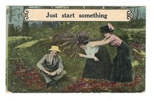 Young Women Man Just Start Something Vintage Antique Postcard E104 picture