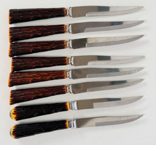6 Vtg Stainless Steak Knives Forgecraft Bakelite Handles Washington Forge +2 picture