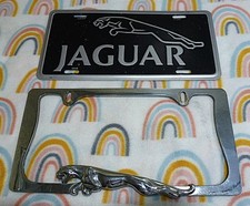 1970s Vintage Jaguar License Plate Frame Heavy Cast Metal w/Jaguar License Plate picture