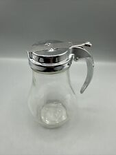Vintage Dripcut Syrup Glass Pitcher Dispenser 214 Metal Chrome Handle Lid 6
