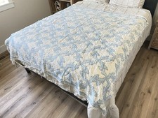 Vintage Blue White Patchwork Quilt Hand Quilted Cutter Distressed Craft Repair picture
