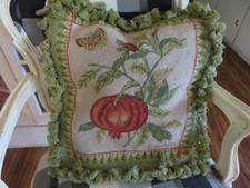 Aubusson style FRENCH COUNTRY Needlepoint Pillow FALL Pomegranate Butterfly NWOT picture