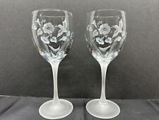 Vintage Avon Etched 24% Crystal Hummingbird Wine Glasses Frosted Stem Set of 2 picture