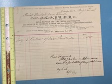 Antique 1898 Invoice C. Schneider, Dr, Electrical Contractor, Washington, DC picture