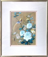 Vintage Chinese Painting on Cork Paper  Bird & Flowers Signed picture