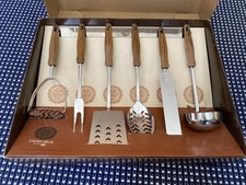 Vintage Ekco Teak Flint Stainless Steel Utensil Set 7 Pc w/ Rack New In Box picture
