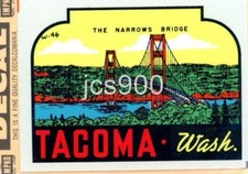 VINTAGE TACOMA WASHINGTON THE NARROWS BRIDGE SOUVENIR TRAVEL WATER DECAL IMPKO picture