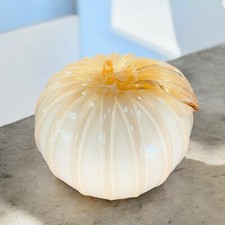 Hand Blown Cased On White Peach Pink Fruit Apple Paperweight Glass Hand Made VTG picture
