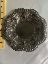 Vintage Sri Lanka Handicrafts Emporium Engraved Brass Copper Footed Plate 7” picture