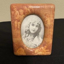 Vintage Studio Nova Cherub Picture Frame Ceramic Rectangular Oval Opening Easel picture