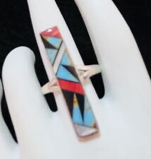 Navajo Sterling Turquoise Coral And Onyx Ring #964 SIGNED picture