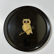 Vintage Couroc of Monterey Owl Round Tray 10.5” Hand Inlaid Design 1960’s picture