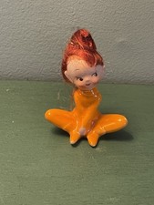 Vintage Girl Pixie Elf Elves Orange Hair Outfit Figurine MCM KITSCH Japan picture