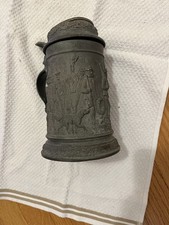 1920's Germany Bavarian Pewter Beer Stein Relief Party Hunting European- Used- picture