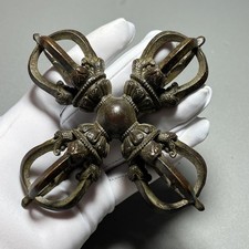 Tibetan Brass Vajra Dorje Five Prong Cross Buddhist Ritual Tool Ornament picture