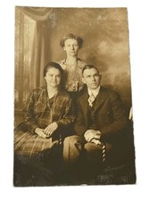 Vintage RPPC Real Photo Postcard Three People Portrait Unposted 5.5x3.5 Poore picture