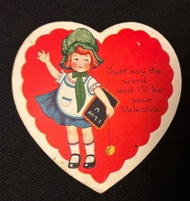 Vintage Red Headed School Girl Valentine Card c. 1940s picture