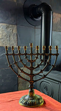 Vintage Brass Hanukkiah Hanukkah Menorah Candelabra Made In Israel Holy Land picture