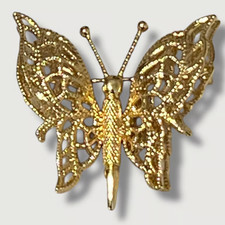 Vintage Signed Monet Gold-Tone Filigree Butterfly Brooch picture