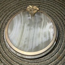 VINTAGE GSE OTTONE GARANTITO ITALIAN ALABASTER BEIGE & GOLD TRINKET DISH 4 1/4” picture