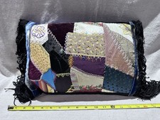 Antique Silk Crazy Quilt Pillow w Crimped Silk Ribbon Maiden Lane Vermont picture