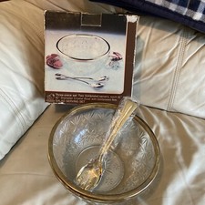 New Lenox Crystal Serving Bowl 3 pc Salad Set Goldplated Trim ITALY VTG Rare picture