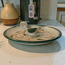 Vtg 3D Quail Chips & Dip Platter Mexican Artisan Pottery Signed 9.5