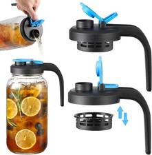 Mason Jar Pour Spout Lid, Wide Mouth Silicone Mason Jar with Handle Airtight & L picture