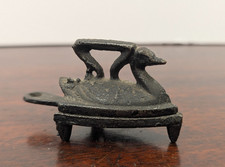 Vintage Miniature Cast Iron Swan Sad Iron With Trivet Stand Toy Salesman Sample picture