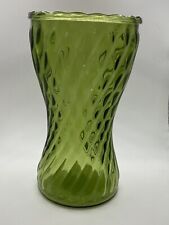 Vintage Green Glass Ribbed Swirl Flower Vase 8