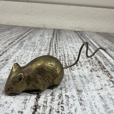 Vintage SMR KOREA SMALL BRASS MOUSE FIGURINE 3in long tail 98 Grams picture