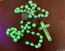 Rare Antique French Uranium LOURDES Rosary Glowing Green Catholic Prayer Beads picture