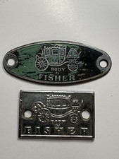 Lot Of 2 Antique / Vintage GM Automotive FISHER BODY Parts Badge Emblems picture