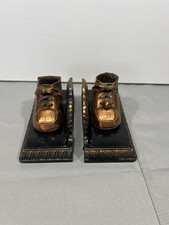 Vintage Baby Shoe Bookends Bronze Black Nursery Decor Pair picture