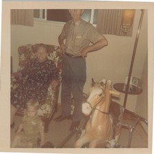 Family Portrait 1960s Snapshot Photograph Grandparents Child Rocking Horse picture