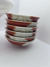 Vintage Japanese Arita Imari Porcelain Bowls Maple Leaf Momiji Red Gold Set of 6 picture