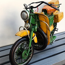 Moto Guzzi Green & Yellow Metal Motorcycle Model with Saddlebags picture