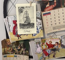 Antique Vintage Curated EPHEMERA LOT Junk Journal MIXED Calendar Items & Photos picture