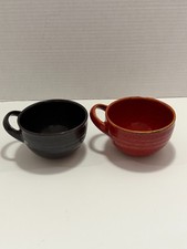Lot 2 2011 Starbucks Rice Bowl Cup Black & Red Cappuccino Hand Painted 8 fl oz picture