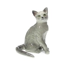 Northern Rose Russian Blue Cat - Home Decor - Miniature Porcelain Figurine picture
