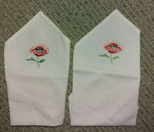 Vintage Mid Century Kitchen Dining Tea Floral Embroidered Napkin Pair 9½
