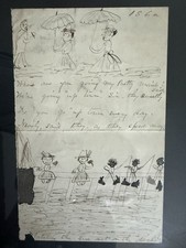 1862 Authentic Antique Original Drawings And Handwritten Verse. Rare Find. picture