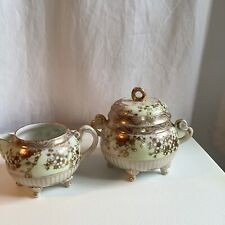 Antique Rare Pattern Sugar/Creamer Inset Beads Gold Trim Beautiful Tea Coffee picture