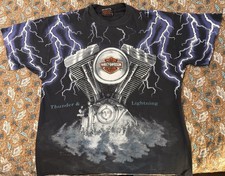 Vintage Single Stitch Harley-Davidson Thunder & Lightning AOP t-shirt Size L picture