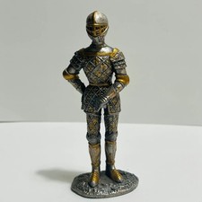 Vintage Pewter Miniature Knight Figurine 4 Inch Metal Medieval Armour - NO SWORD picture