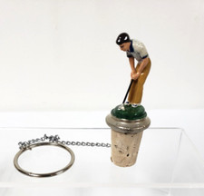 NEW WINE THINGS UNLIMITED PEWTER WINE BOTTLE STOPPER GOLFER  HAND PAINTED W/BOX picture