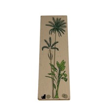 VTG The Cat's Meow Village Palm Trees Wood Block Shelf Sitter Tan Tropical Decor picture