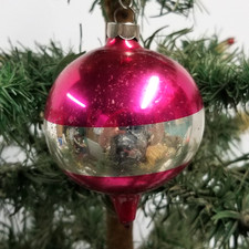 Vtg HEIM Glass Cmas Ornament Pre War Turnip Dark Pink Top & Bottom US of A READ picture
